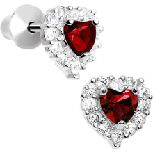 Load image into Gallery viewer, Sterling Silver Heart CZ January Birthstone Youth Screwback Earrings
