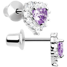 Load image into Gallery viewer, Sterling Silver Heart CZ February Birthstone Youth Screwback Earrings
