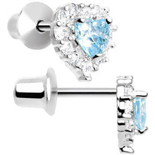 Load image into Gallery viewer, Sterling Silver Heart CZ March Birthstone Youth Screwback Earrings
