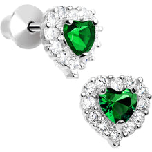 Load image into Gallery viewer, Sterling Silver Heart CZ May Birthstone Youth Screwback Earrings
