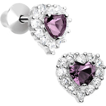 Load image into Gallery viewer, Sterling Silver Heart CZ June Birthstone Youth Screwback Earrings
