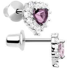 Load image into Gallery viewer, Sterling Silver Heart CZ June Birthstone Youth Screwback Earrings
