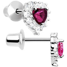 Load image into Gallery viewer, Sterling Silver Heart CZ July Birthstone Youth Screwback Earrings
