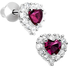 Load image into Gallery viewer, Sterling Silver Heart CZ July Birthstone Youth Screwback Earrings
