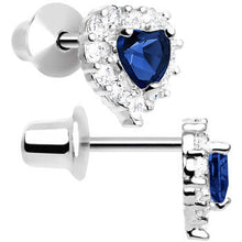 Load image into Gallery viewer, Sterling Silver Heart CZ September Birthstone Youth Screwback Earrings
