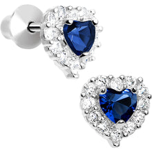 Load image into Gallery viewer, Sterling Silver Heart CZ September Birthstone Youth Screwback Earrings
