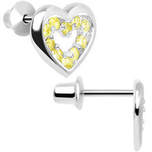 Load image into Gallery viewer, .925 Sterling Silver November CZ Open Heart Youth Screwback Earrings
