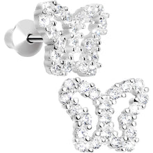 Load image into Gallery viewer, .925 Sterling Silver Clear CZ Open Butterfly Youth Screwback Earrings

