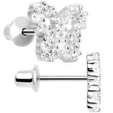 Load image into Gallery viewer, .925 Sterling Silver Clear CZ Open Butterfly Youth Screwback Earrings
