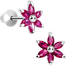 Load image into Gallery viewer, .925 Sterling Silver Pink CZ Dainty Flower Youth Screwback Earrings
