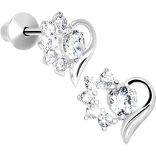 Load image into Gallery viewer, .925 Sterling Silver Clear CZ Flower Heart Youth Screwback Earrings
