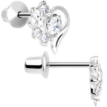 Load image into Gallery viewer, .925 Sterling Silver Clear CZ Flower Heart Youth Screwback Earrings
