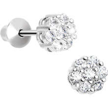 Load image into Gallery viewer, .925 Sterling Silver Clear CZ Small Flower Youth Screwback Earrings
