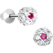 Load image into Gallery viewer, .925 Sterling Silver Pink CZ Small Flower Youth Screwback Earrings
