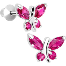 Load image into Gallery viewer, .925 Sterling Silver Pink CZ Butterfly Youth Screwback Earrings
