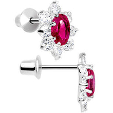 Load image into Gallery viewer, .925 Sterling Silver Pink CZ Fancy Flower Youth Screwback Earrings
