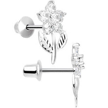 Load image into Gallery viewer, .925 Sterling Silver Clear CZ Whole Flower Youth Screwback Earrings

