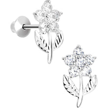 Load image into Gallery viewer, .925 Sterling Silver Clear CZ Whole Flower Youth Screwback Earrings
