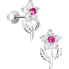 Load image into Gallery viewer, .925 Sterling Silver Pink CZ Whole Flower Youth Screwback Earrings
