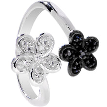 Load image into Gallery viewer, 925 Sterling Silver Clear Black CZ Twin Flower Toe Ring
