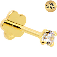 Load image into Gallery viewer, 14k Yellow Gold Flat Back Earring 20G 2mm CZ Floral Reversible
