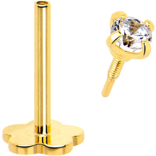 Load image into Gallery viewer, 14k Yellow Gold Flat Back Earring 20G 2mm CZ Floral Reversible
