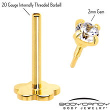 Load image into Gallery viewer, 14k Yellow Gold Flat Back Earring 20G 2mm CZ Floral Reversible
