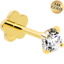 Load image into Gallery viewer, 14k Yellow Gold Flat Back Earring 20G 3mm CZ Floral Reversible
