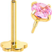 Load image into Gallery viewer, 14k Yellow Gold Flat Back Earring 20G 4mm Pink CZ Floral Reversible
