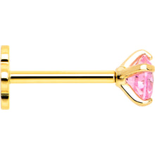 Load image into Gallery viewer, 14k Yellow Gold Flat Back Earring 20G 4mm Pink CZ Floral Reversible
