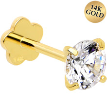 Load image into Gallery viewer, 14k Yellow Gold Flat Back Earring 20G 4mm CZ Floral Reversible
