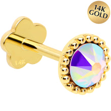 Load image into Gallery viewer, 14k Yellow Gold Flat Back Earring 20G 3mm Aurora CZ Floral Reversible
