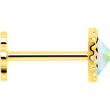 Load image into Gallery viewer, 14k Yellow Gold Flat Back Earring 20G 3mm Aurora CZ Floral Reversible
