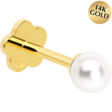 Load image into Gallery viewer, 14k Yellow Gold Flat Back Earring 20G 3mm Faux Pearl Floral Reversible
