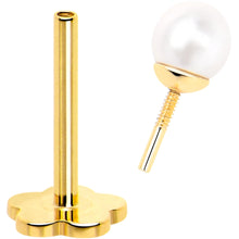 Load image into Gallery viewer, 14k Yellow Gold Flat Back Earring 20G 3mm Faux Pearl Floral Reversible
