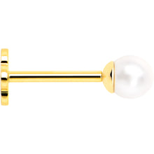 Load image into Gallery viewer, 14k Yellow Gold Flat Back Earring 20G 3mm Faux Pearl Floral Reversible
