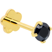 Load image into Gallery viewer, 14k Yellow Gold Flat Back Earring 20G 3mm Blue CZ Floral Reversible
