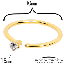 Load image into Gallery viewer, 14k Solid Yellow Gold Bendable Nose Hoop 22G 5/16 with CZ

