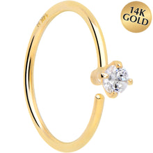 Load image into Gallery viewer, 14k Solid Yellow Gold Bendable Nose Hoop 22G 5/16 with 2mm  CZ
