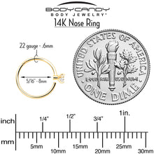 Load image into Gallery viewer, 14k Solid Yellow Gold Bendable Nose Hoop 22G 5/16 with 2mm  CZ
