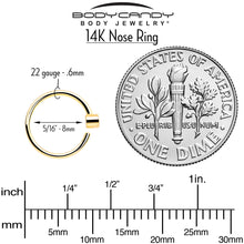 Load image into Gallery viewer, 14k Solid Yellow Gold Bendable Nose Hoop 22G 5/16 with Bezel CZ
