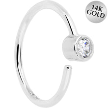 Load image into Gallery viewer, 14k Solid White Gold Bendable Nose Hoop 220G 5/16 with 2mm Bezel CZ
