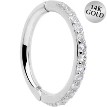 Load image into Gallery viewer, 14k Solid White Gold Hinged Segment Ring Forward Facing CZ 18G 5/16
