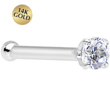 Load image into Gallery viewer, 20G Solid 14K White Gold 2mm Cubic Zirconia Nose Stud Ring

