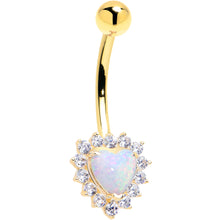 Load image into Gallery viewer, 16G Solid 14k Yellow Gold Zirconia Opal Heart Belly Ring
