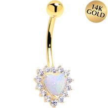 Load image into Gallery viewer, 16G Solid 14k Yellow Gold Zirconia Opal Heart Belly Ring
