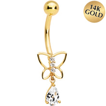 Load image into Gallery viewer, 16G Solid 14k Yellow Gold Butterfly Teardrop Belly Ring
