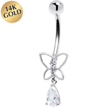 Load image into Gallery viewer, 16G Solid 14k White Gold Butterfly Teardrop Belly Ring
