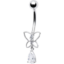 Load image into Gallery viewer, 16G Solid 14k White Gold Butterfly Teardrop Belly Ring
