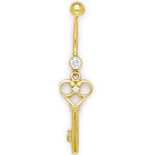Load image into Gallery viewer, 16G Solid 14K Yellow Gold Cubic Zirconia SKELETON KEY Belly Ring
